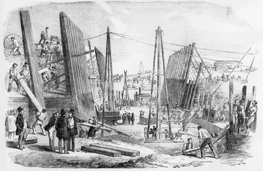 The New Victoria Dock Works, Plaistow Marches, publicerat i "The Illustrated London News" den 9 september 1854.